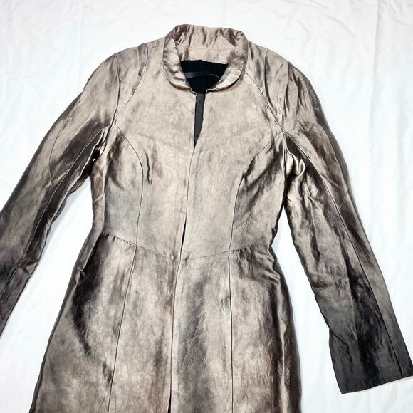 Juan Carlos Obando Hand Dyed Bronze Evening Coat Women 12 Wool Silk Trench - Picture 5 of 14